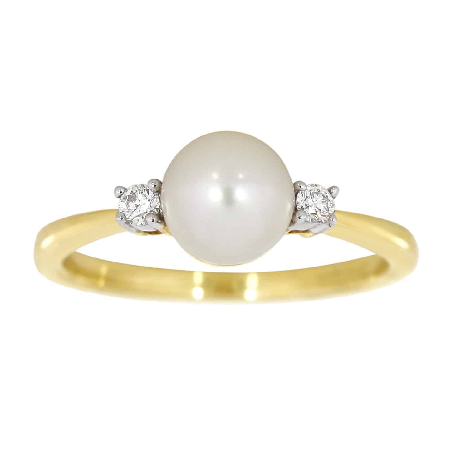 Perlering med diamant i gult gull, 7 mm, 0,08 CT TWSI