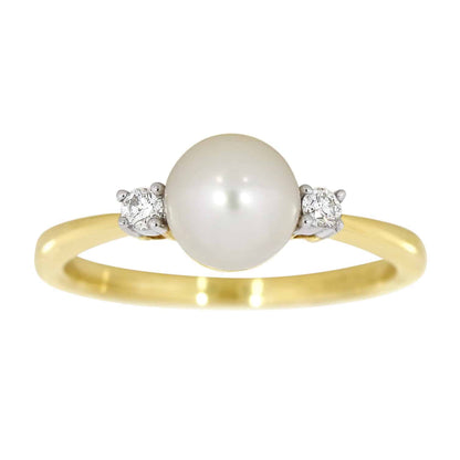 Perlering med diamant i gult gull, 7 mm, 0,08 CT TWSI
