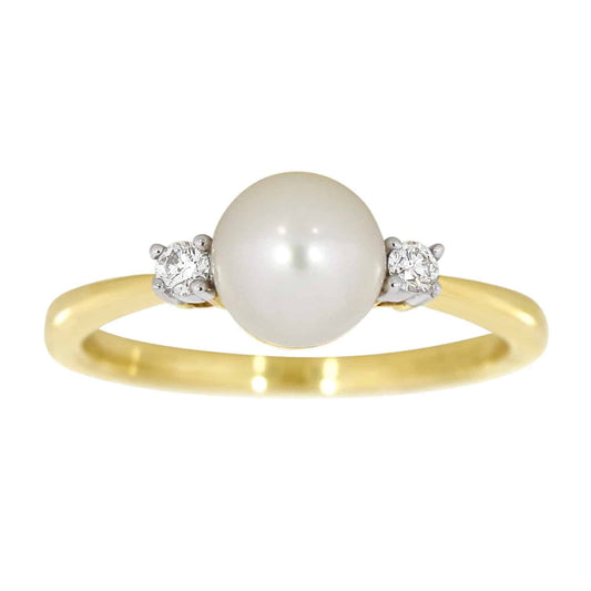 Perlering med diamant i gult gull, 7 mm, 0,08 CT TWSI