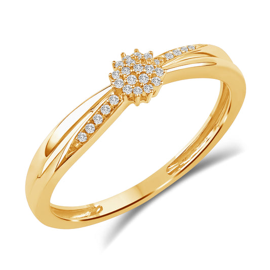 Diamantring rosett med diamanter på ringskinnen 0,10ct tw/si i gult eller hvitt gull
