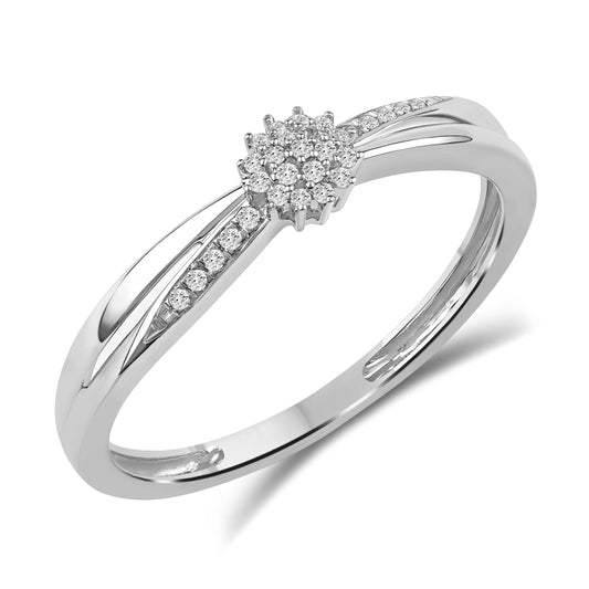 Diamantring rosett med diamanter på ringskinnen 0,10ct tw/si i gult eller hvitt gull