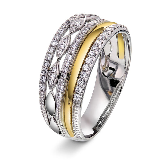 Eksklusiv diamantring med 0.40ct tw/si i hvitt og gult gull