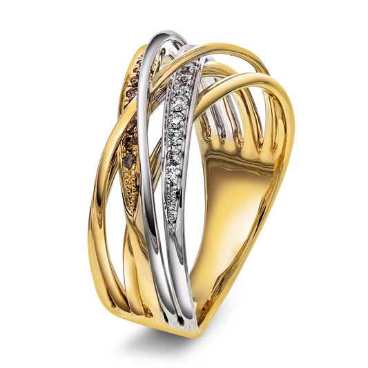 Eksklusiv diamantring med 0.20ct tw/si i hvitt og gult gull