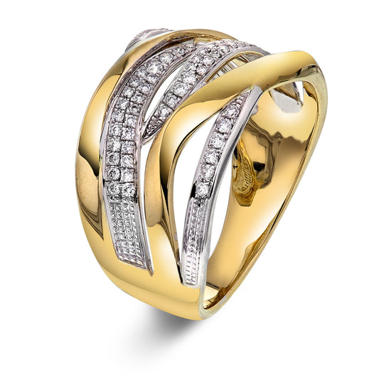 Eksklusiv diamantring med 0.30ct tw/si i hvitt og gult gull