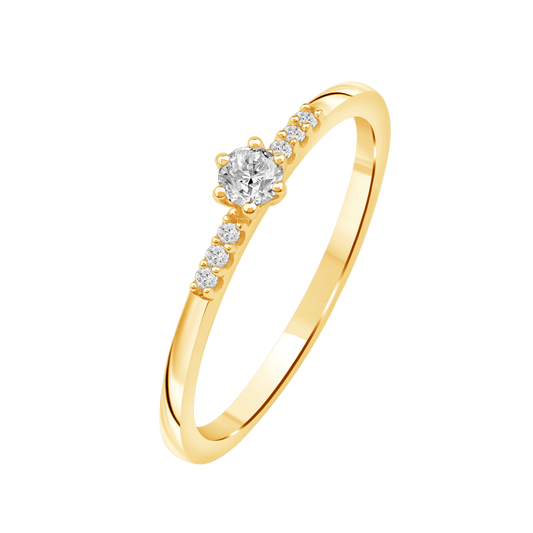 Lux diamantring i hvitt eller gult gull med diamanter på ringskinnen, 0,15ct