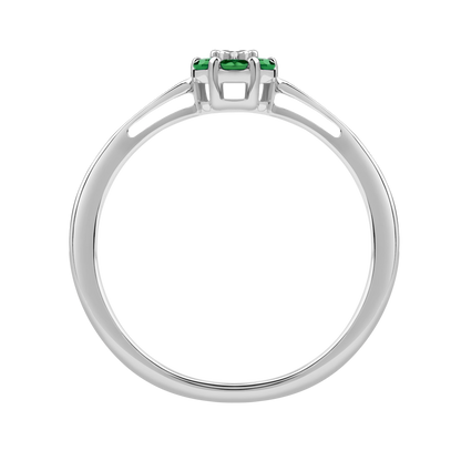 Diamantring i Hvitt/Gult Gull 0.03 tw/si og 0.18ct smaragd