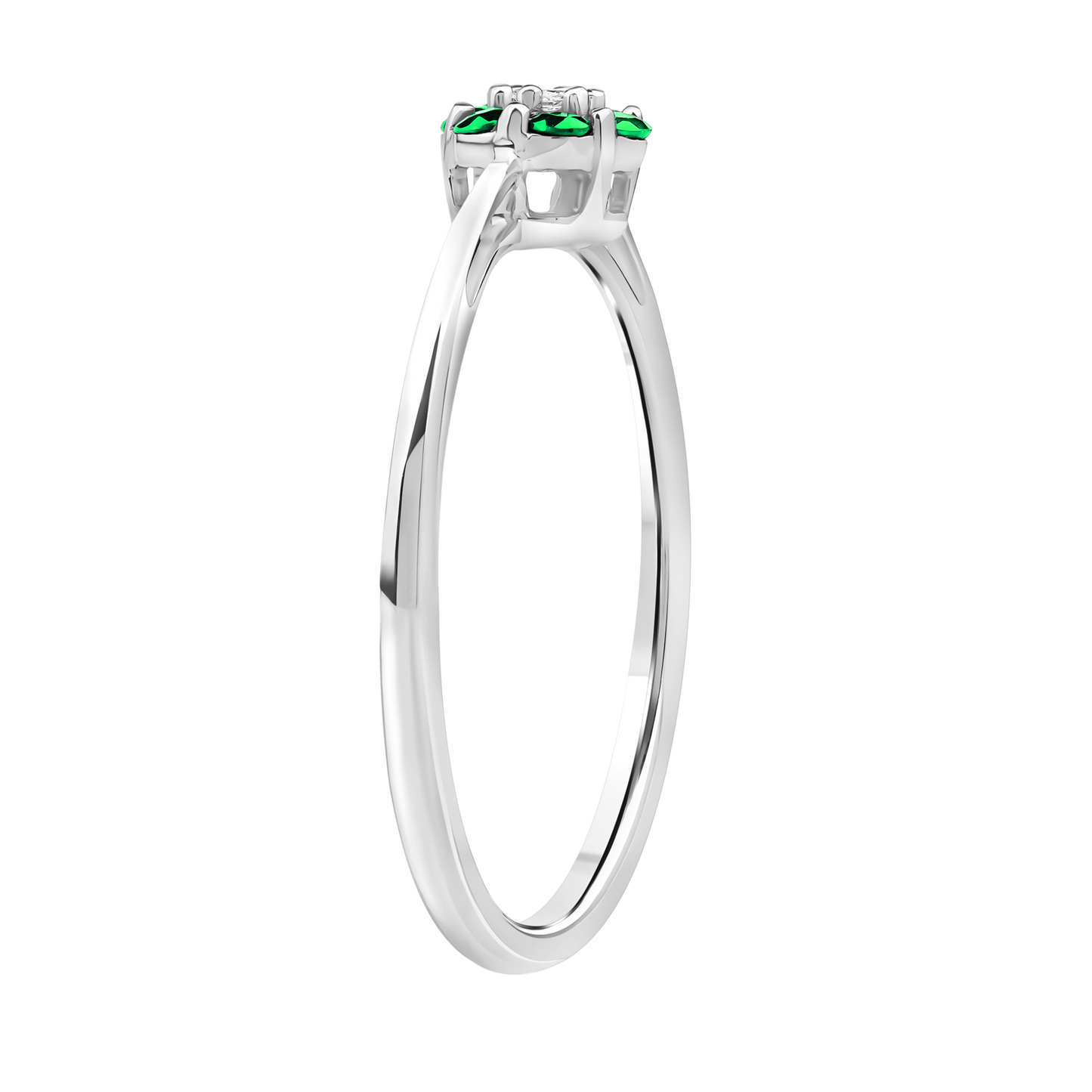Diamantring i Hvitt/Gult Gull 0.03 tw/si og 0.18ct smaragd