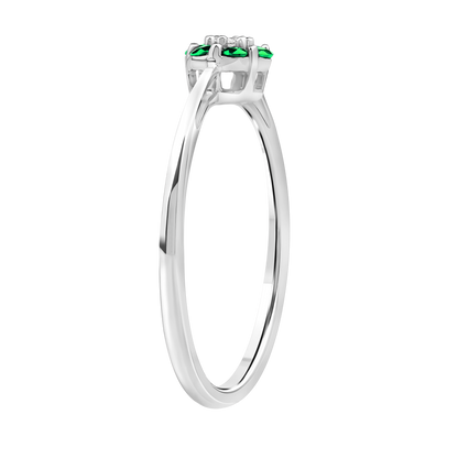 Diamantring i Hvitt/Gult Gull 0.03 tw/si og 0.18ct smaragd