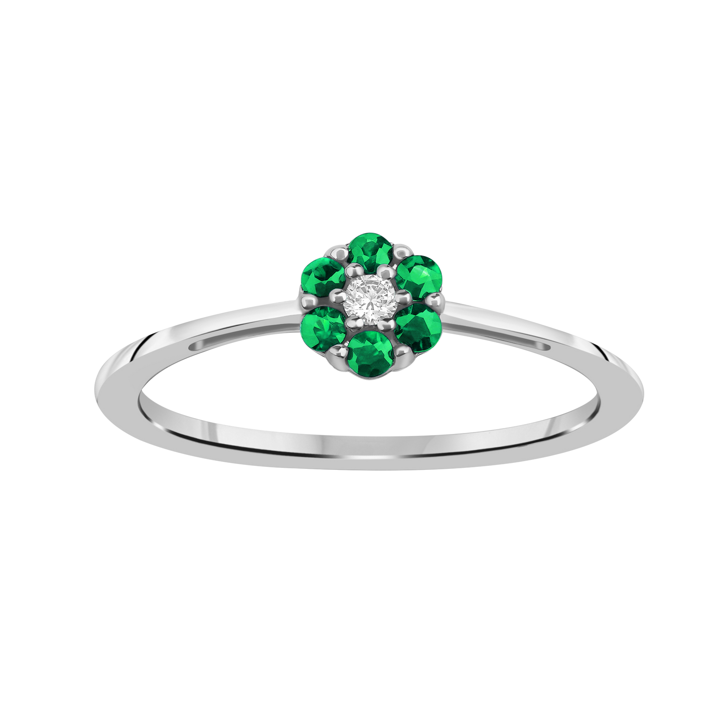 Diamantring i Hvitt/Gult Gull 0.03 tw/si og 0.18ct smaragd