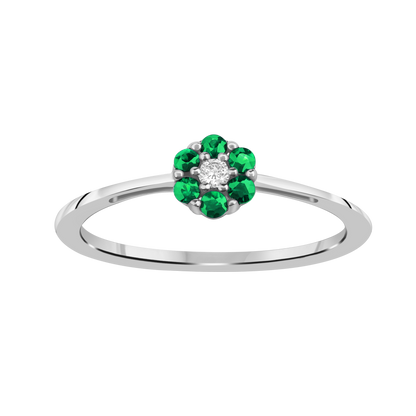 Diamantring i Hvitt/Gult Gull 0.03 tw/si og 0.18ct smaragd