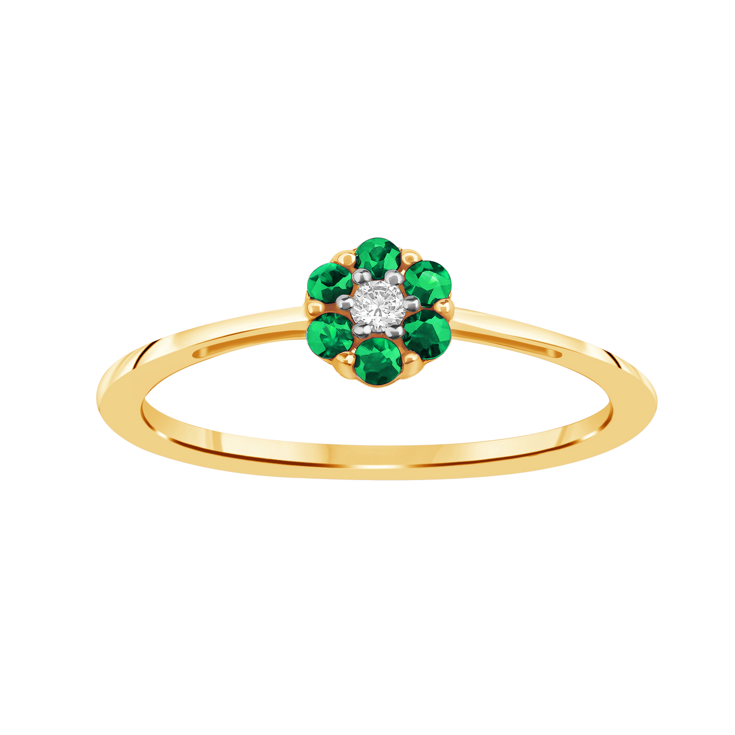 Diamantring i Hvitt/Gult Gull 0.03 tw/si og 0.18ct smaragd