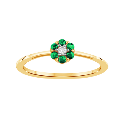 Diamantring i Hvitt/Gult Gull 0.03 tw/si og 0.18ct smaragd
