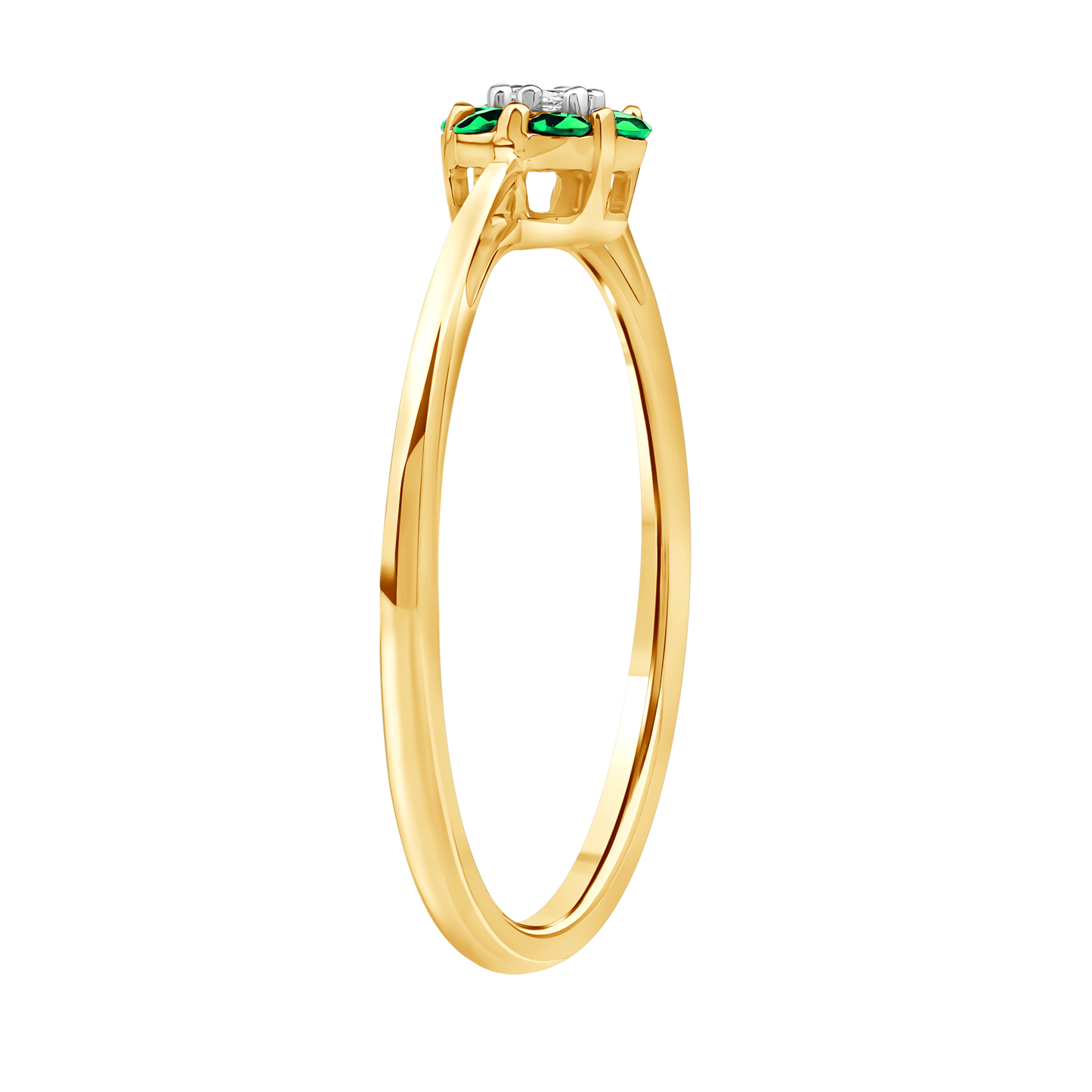 Diamantring i Hvitt/Gult Gull 0.03 tw/si og 0.18ct smaragd