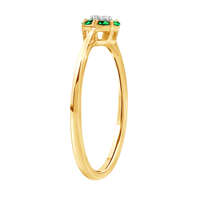 Diamantring i Hvitt/Gult Gull 0.03 tw/si og 0.18ct smaragd