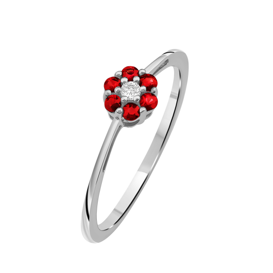 Diamantring i Hvitt/Gult Gull 0.03 tw/si og 0.18ct rubin
