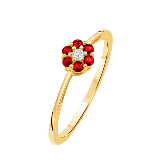 Diamantring i Hvitt/Gult Gull 0.03 tw/si og 0.18ct rubin