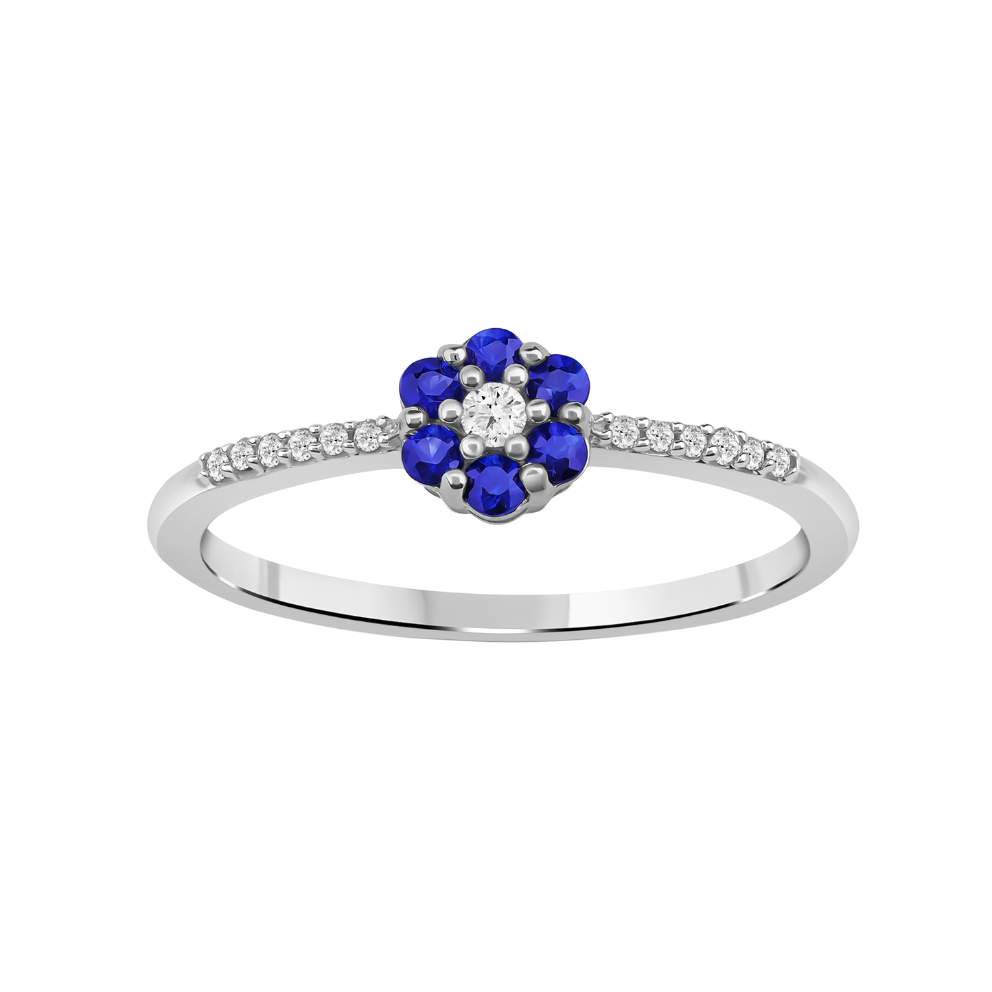 Diamantring i Hvitt/Gult Gull 0.07 tw/si og 0.19ct safir