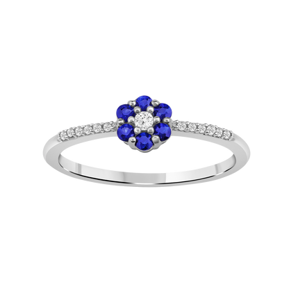 Diamantring i Hvitt/Gult Gull 0.07 tw/si og 0.19ct safir