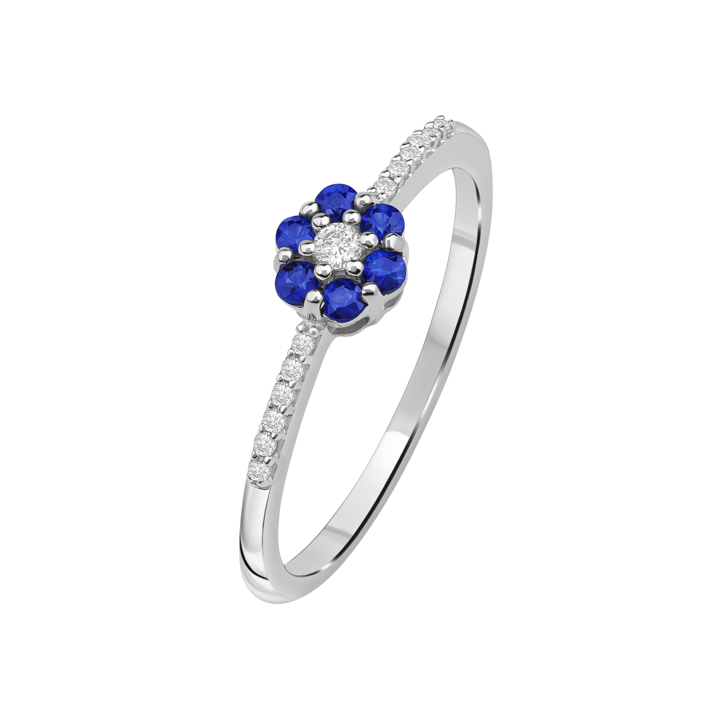 Diamantring i Hvitt/Gult Gull 0.07 tw/si og 0.19ct safir