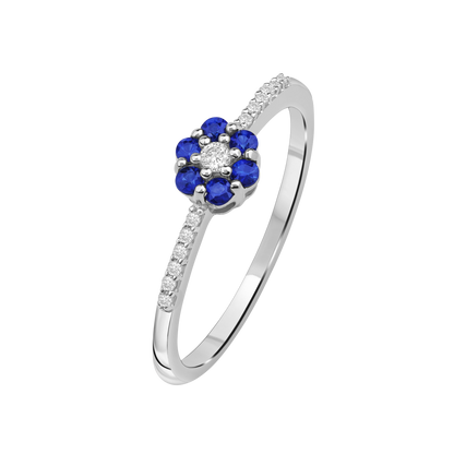 Diamantring i Hvitt/Gult Gull 0.07 tw/si og 0.19ct safir