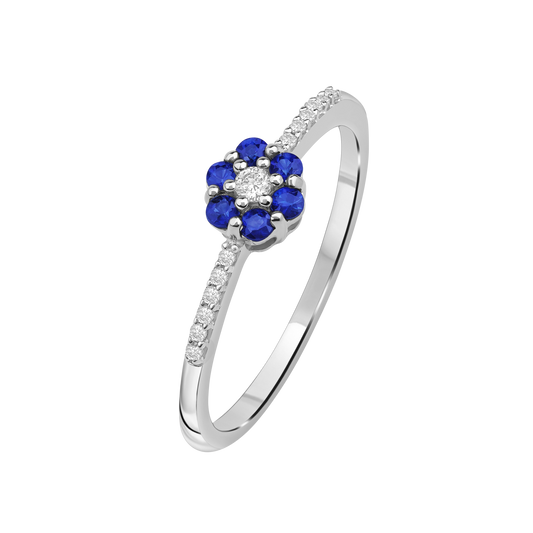 Diamantring i Hvitt/Gult Gull 0.07 tw/si og 0.19ct safir