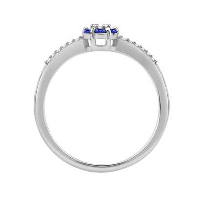 Diamantring i Hvitt/Gult Gull 0.07 tw/si og 0.19ct safir