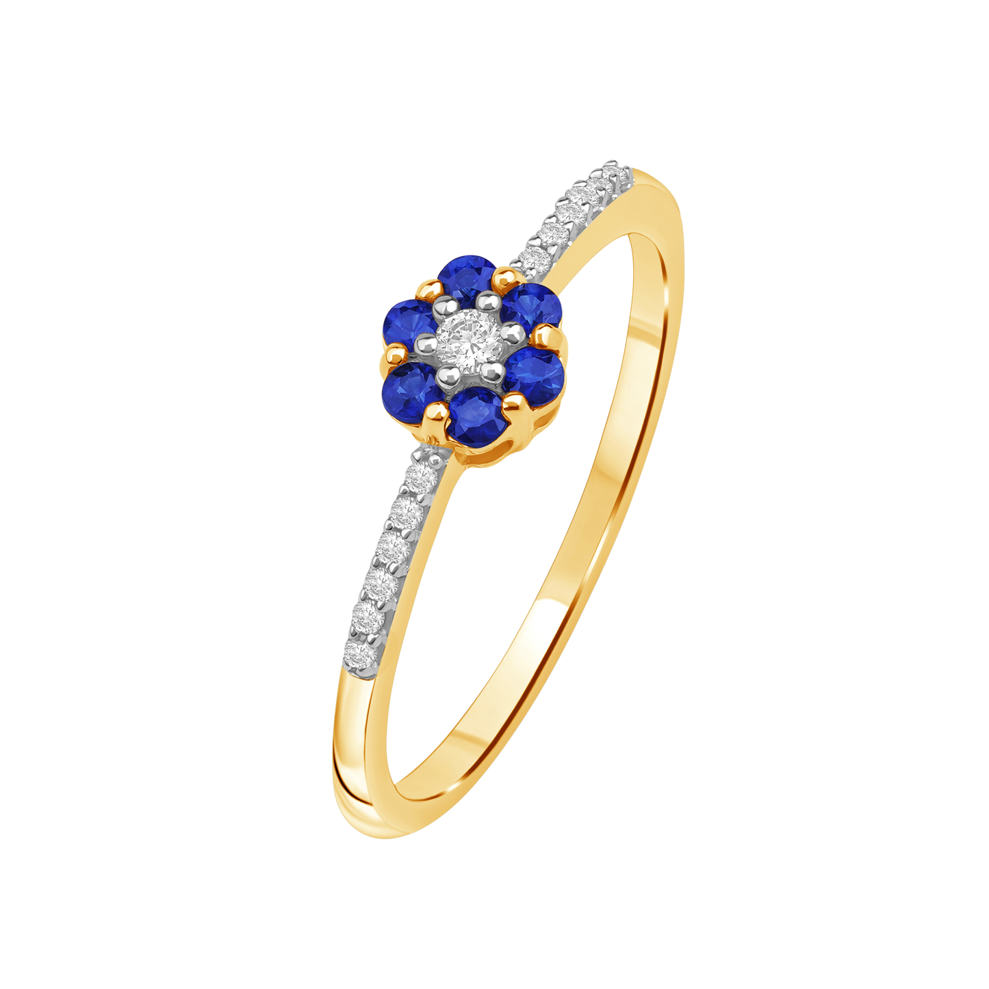 Diamantring i Hvitt/Gult Gull 0.07 tw/si og 0.19ct safir