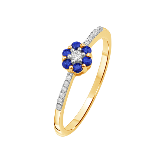 Diamantring i Hvitt/Gult Gull 0.07 tw/si og 0.19ct safir