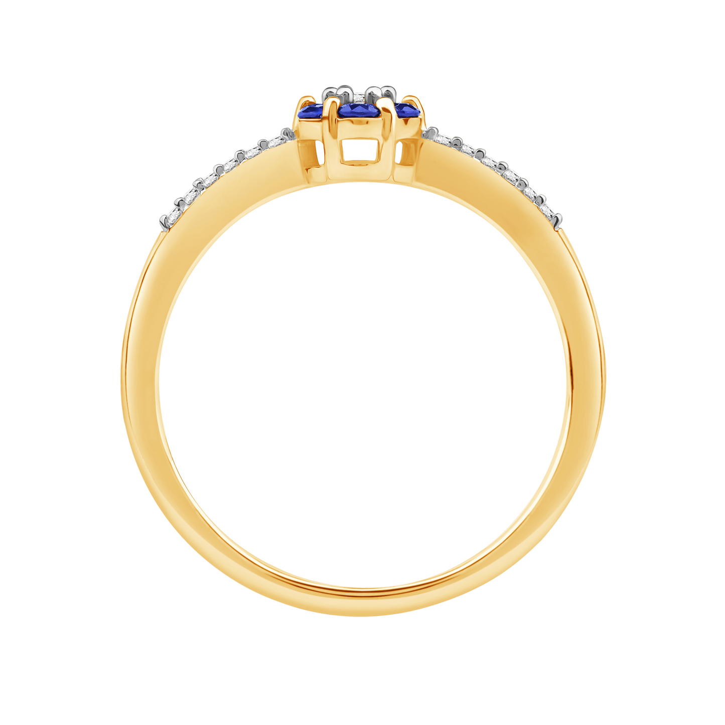 Diamantring i Hvitt/Gult Gull 0.07 tw/si og 0.19ct safir