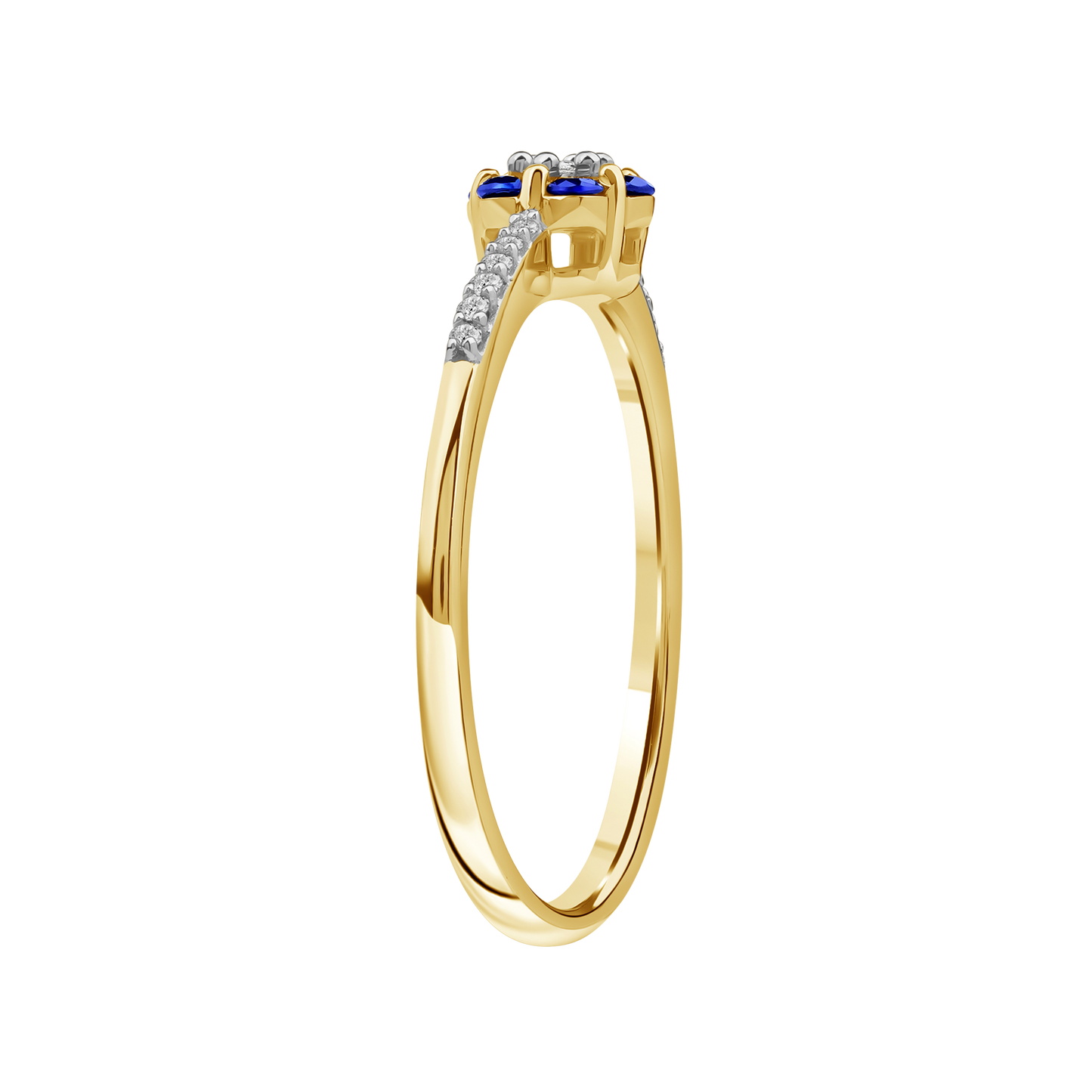 Diamantring i Hvitt/Gult Gull 0.07 tw/si og 0.19ct safir