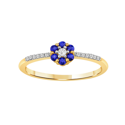 Diamantring i Hvitt/Gult Gull 0.07 tw/si og 0.19ct safir