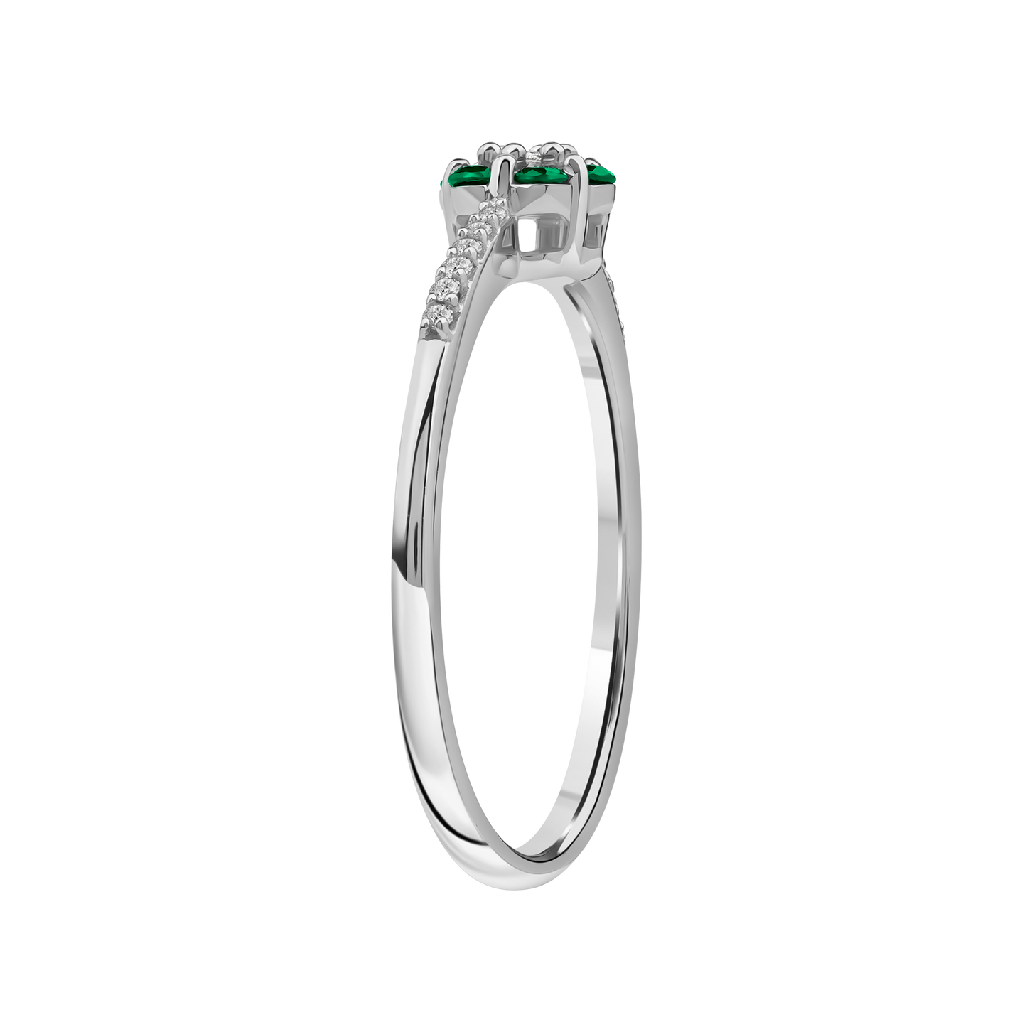 Diamantring i Hvitt/Gult Gull 0.07 tw/si og 0.19ct smaragd