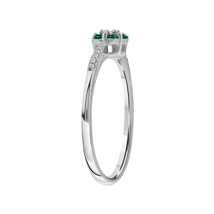 Diamantring i Hvitt/Gult Gull 0.07 tw/si og 0.19ct smaragd