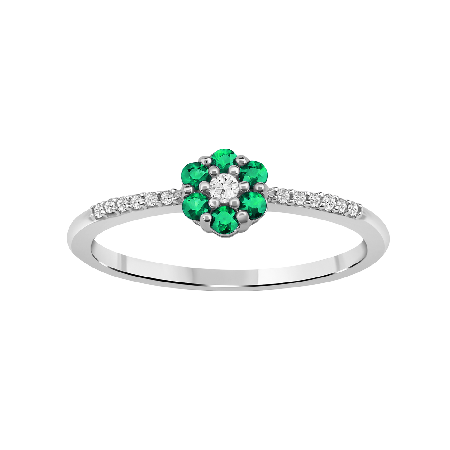 Diamantring i Hvitt/Gult Gull 0.07 tw/si og 0.19ct smaragd