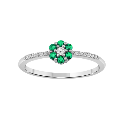 Diamantring i Hvitt/Gult Gull 0.07 tw/si og 0.19ct smaragd