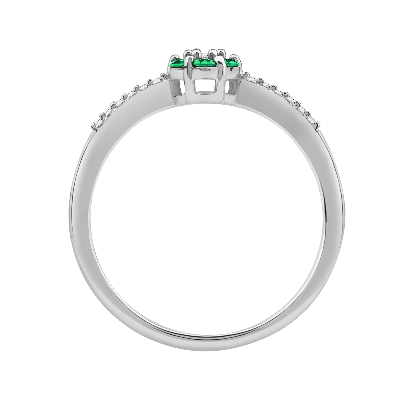 Diamantring i Hvitt/Gult Gull 0.07 tw/si og 0.19ct smaragd