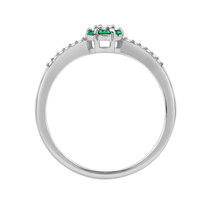 Diamantring i Hvitt/Gult Gull 0.07 tw/si og 0.19ct smaragd