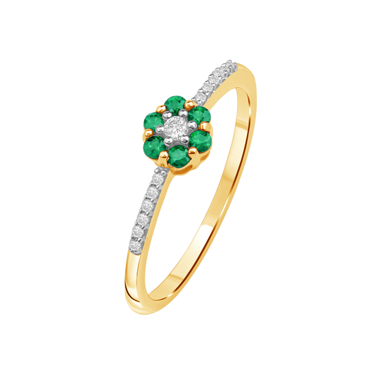 Diamantring i Hvitt/Gult Gull 0.07 tw/si og 0.19ct smaragd