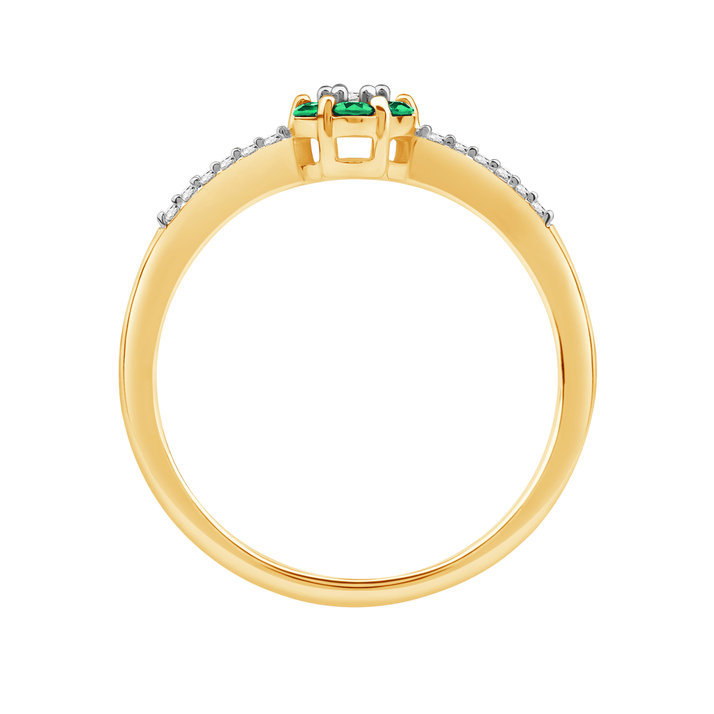 Diamantring i Hvitt/Gult Gull 0.07 tw/si og 0.19ct smaragd