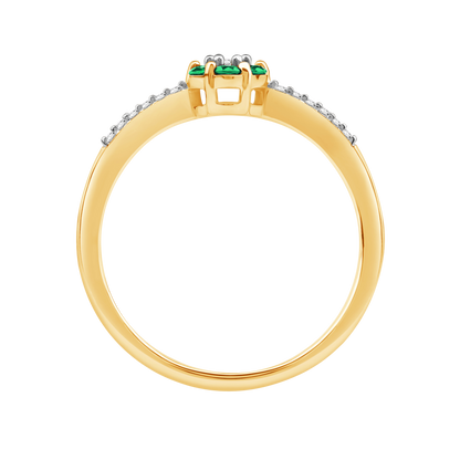 Diamantring i Hvitt/Gult Gull 0.07 tw/si og 0.19ct smaragd