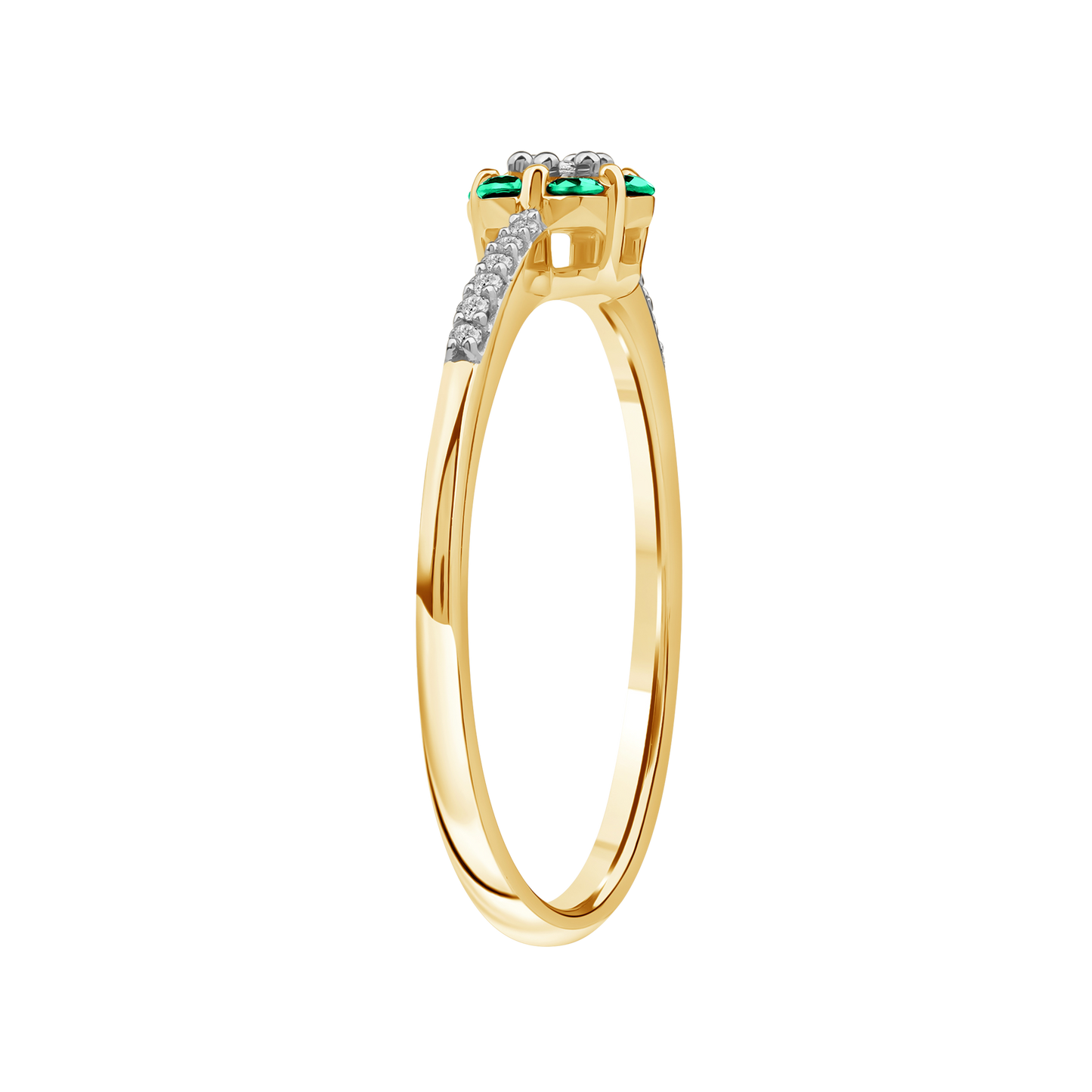 Diamantring i Hvitt/Gult Gull 0.07 tw/si og 0.19ct smaragd