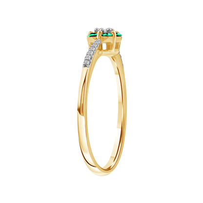 Diamantring i Hvitt/Gult Gull 0.07 tw/si og 0.19ct smaragd