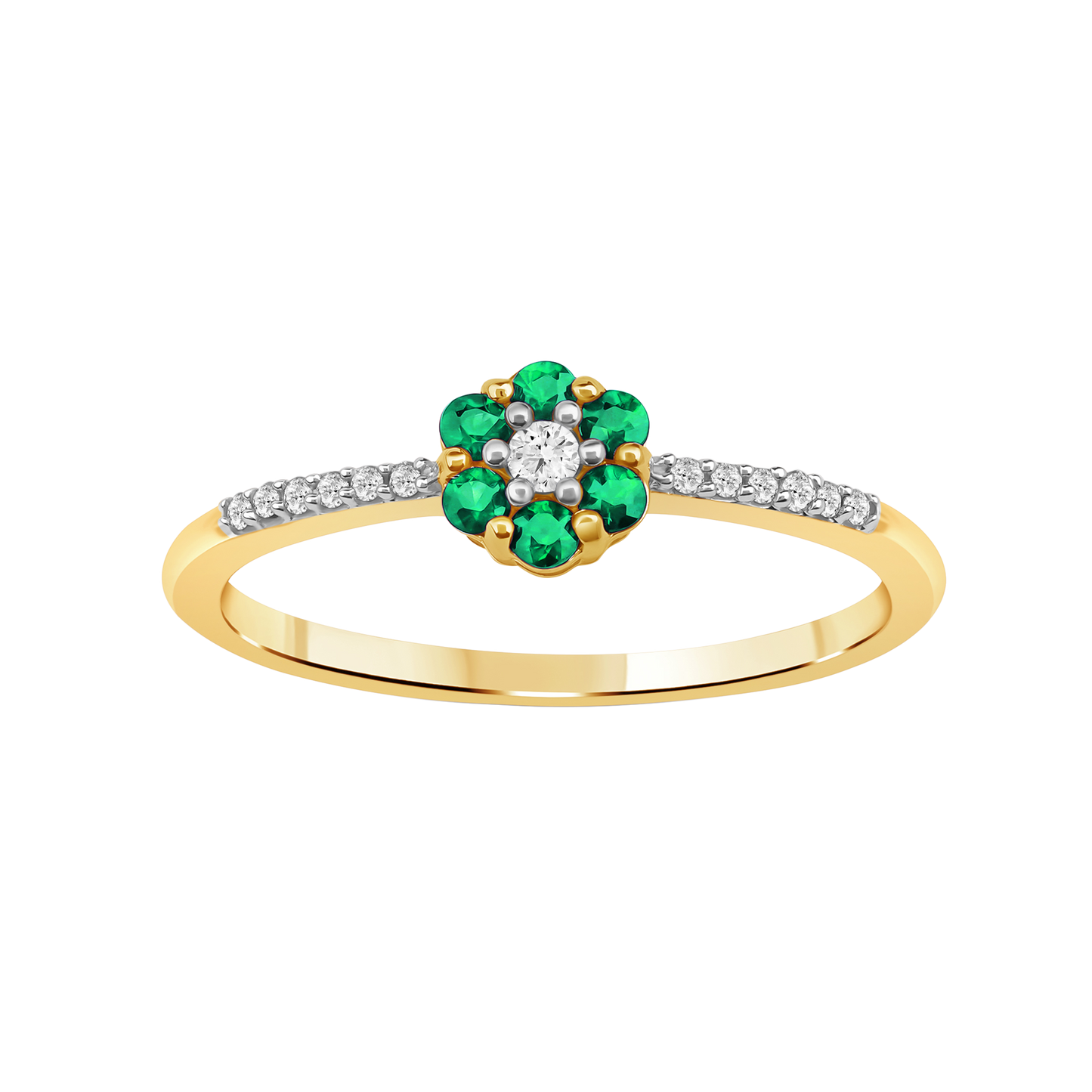 Diamantring i Hvitt/Gult Gull 0.07 tw/si og 0.19ct smaragd
