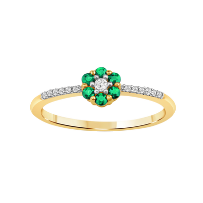 Diamantring i Hvitt/Gult Gull 0.07 tw/si og 0.19ct smaragd