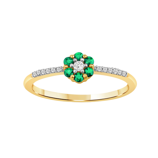 Diamantring i Hvitt/Gult Gull 0.07 tw/si og 0.19ct smaragd