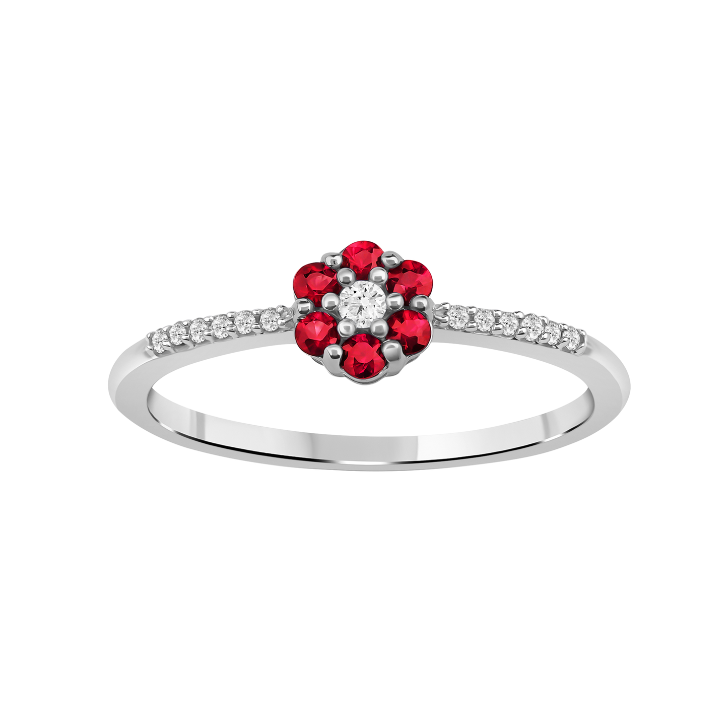 Diamantring i Hvitt/Gult Gull 0.07 tw/si og 0.19ct rubin