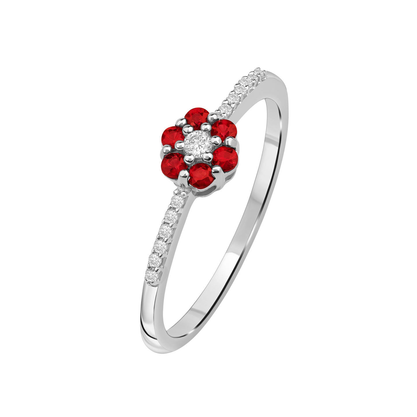 Diamantring i Hvitt/Gult Gull 0.07 tw/si og 0.19ct rubin