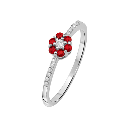 Diamantring i Hvitt/Gult Gull 0.07 tw/si og 0.19ct rubin