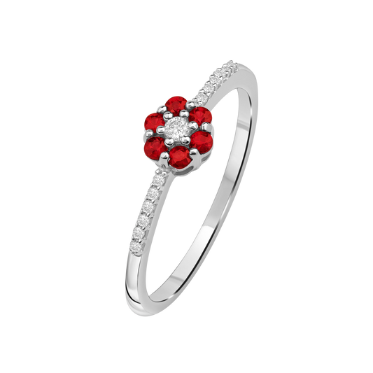 Diamantring i Hvitt/Gult Gull 0.07 tw/si og 0.19ct rubin