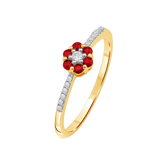 Diamantring i Hvitt/Gult Gull 0.07 tw/si og 0.19ct rubin